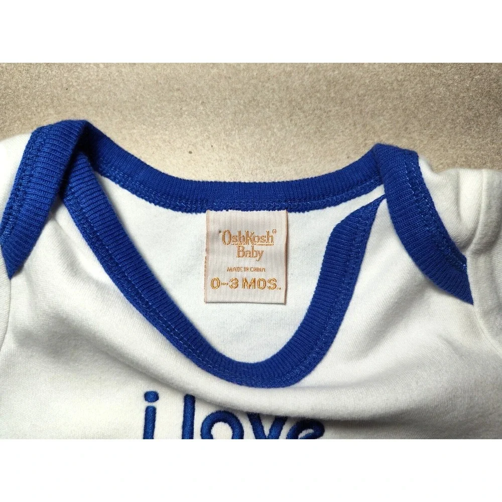 Vtg Oshkosh Baby 0 3 Mos Bodysuit I Love Blueberries The Sky And Hippos Blue 1pc